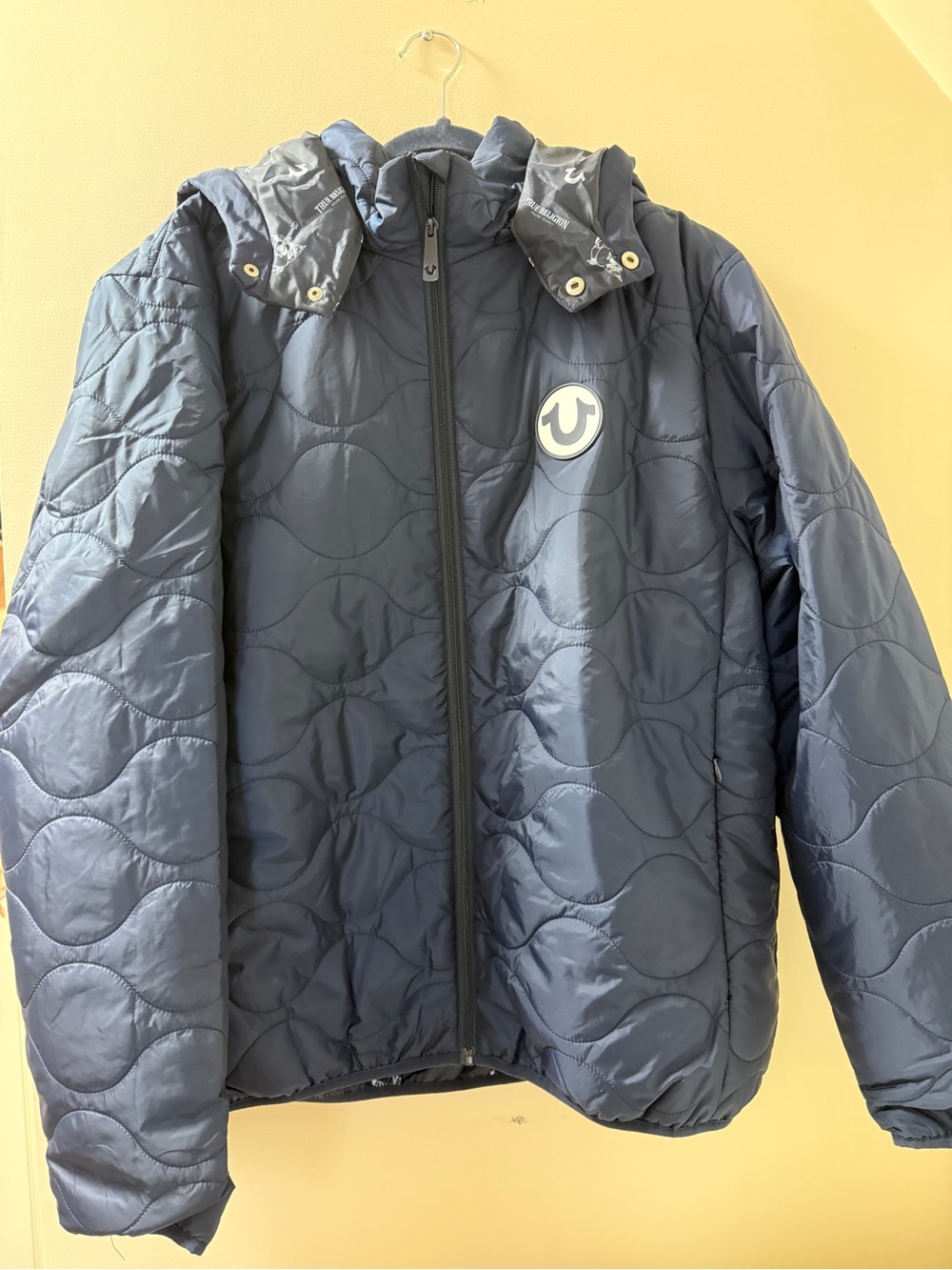 True Religion Detachable Onion Quilt Puffer Jacket Dress Blue XL $199